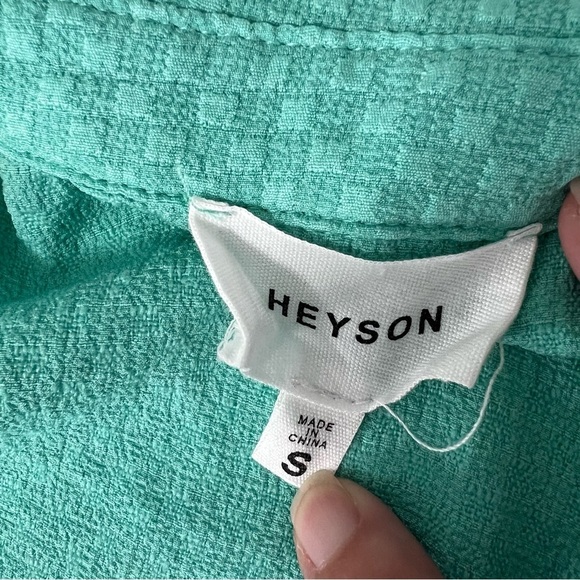 Heyson Teal Textured Woven Tiered Ruffle Flare Button Down Dress - Picture 3 of 7